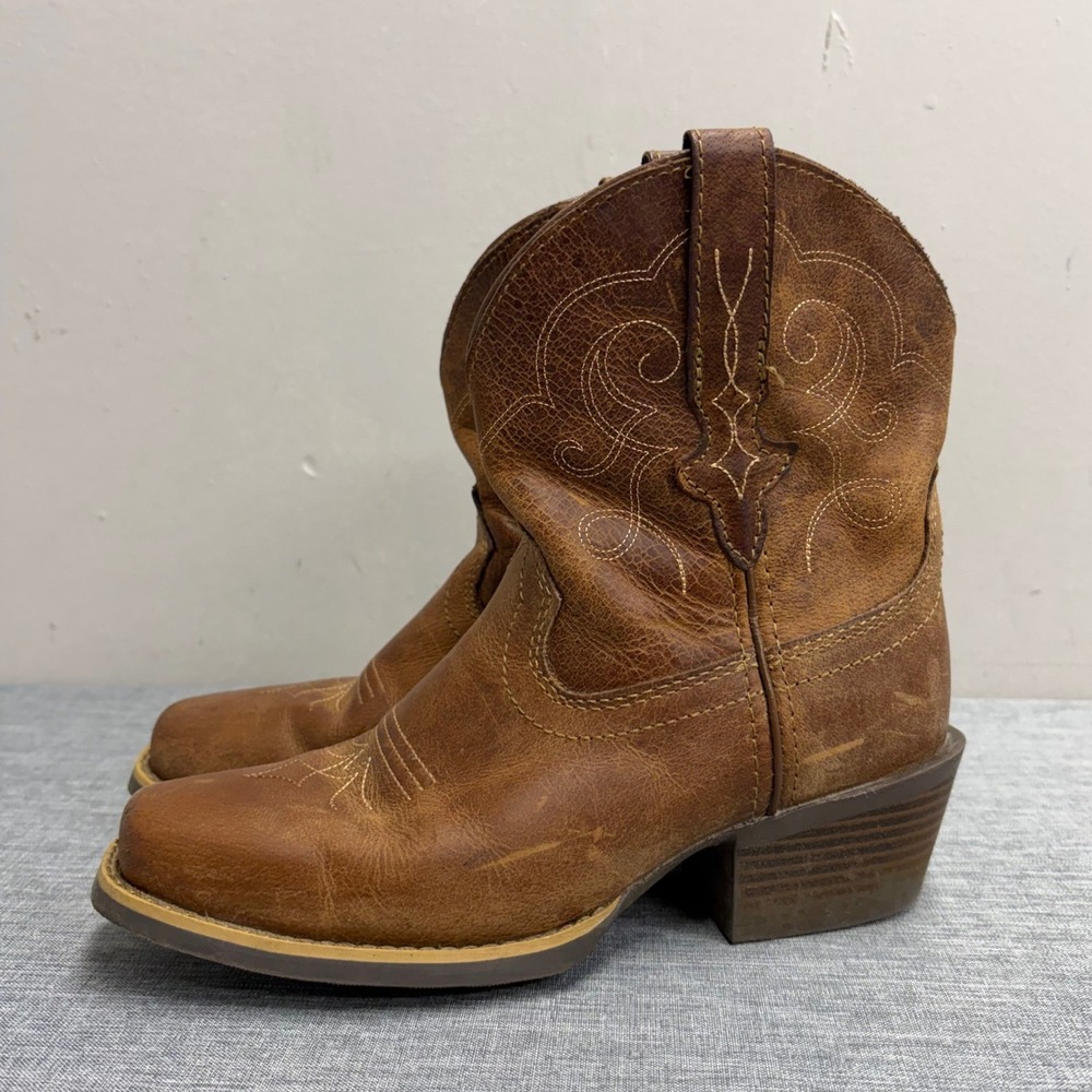 Justin Boots Western Kids 5.5B Brown L9510 Leather Square Toe Cowboy Boots